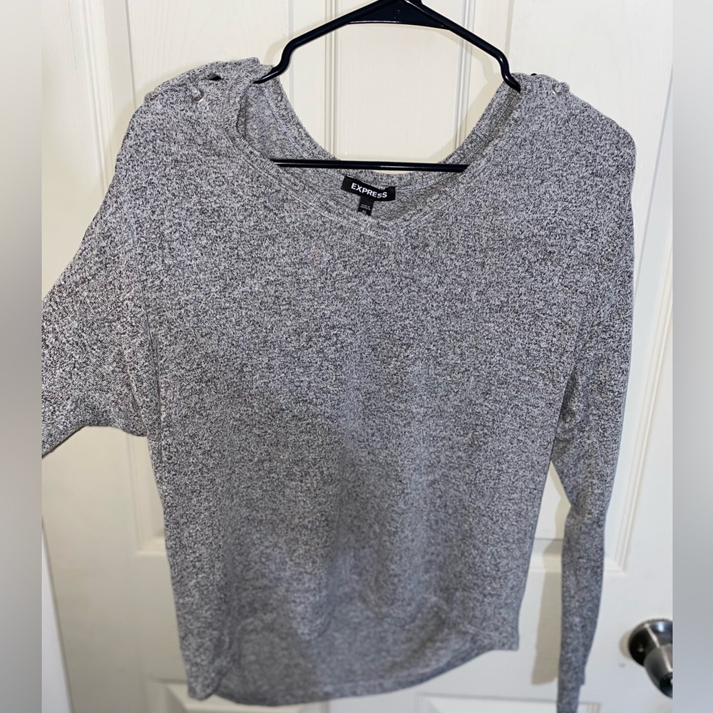Gray Criss Cross Shoulder Dressy Long Sleeve